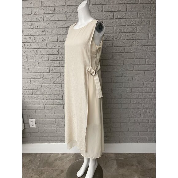 Doe & Rae Women Sleeveless Cream Overlay Dress with Side Buckle Detail Size M - Picture 3 of 9